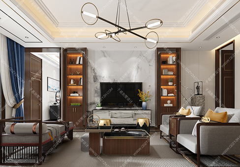 青島新中式裝修效果圖_上流樣板間裝修效果圖/報(bào)價(jià)